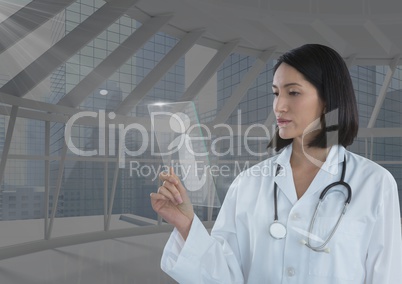 woman holding glass interface