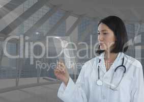 woman holding glass interface