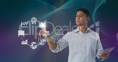 man holding glass interface