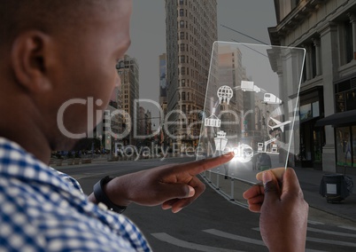 man holding glass interface