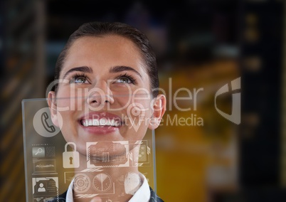 woman holding glass interface