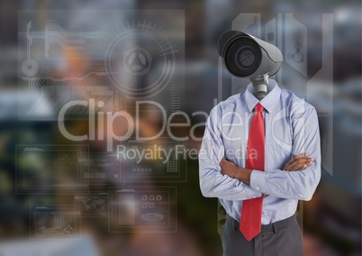 Businessman with CCTV head window view