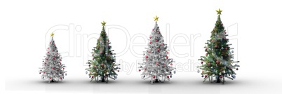 4 Christmas trees incrementing with white background