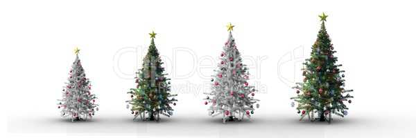 4 Christmas trees incrementing with white background