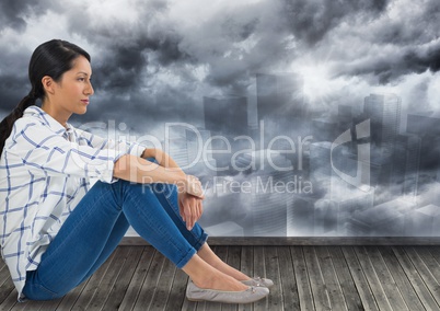 Businesswoman sitting over city