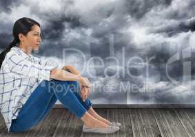 Businesswoman sitting over city