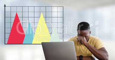 Businessman at desk with laptop and grid chart triangles