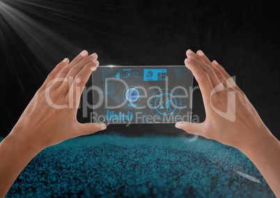 hands holding glass interface