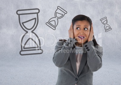 frustrated woman with hourglasses