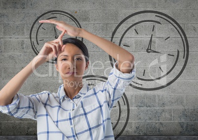 frustrated woman with clocks