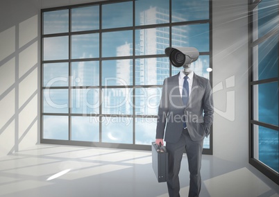 Businessman with CCTV head at office