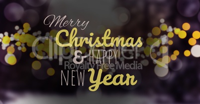 merry Christmas and happy new year text on snow background, bokeh