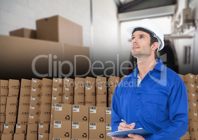 man with boxes in warehouse