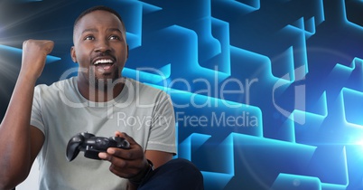 man playing with computer game controller