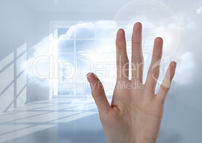 Long Hand open with bright window clouds background