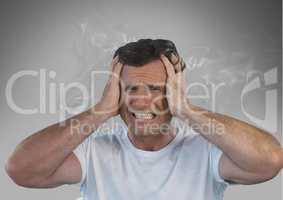 frustrated man with smoke