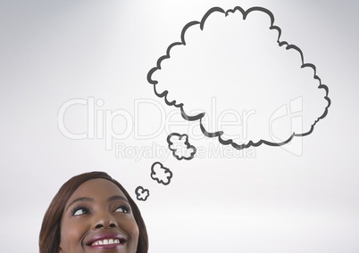 woman looking up at thought cloud