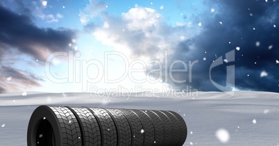 Tyres in Winter snow landscape