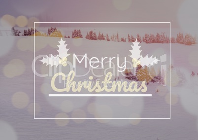 merry Christmas text on snow background, bokeh