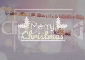 merry Christmas text on snow background, bokeh