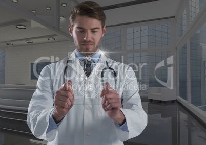 man holding glass interface