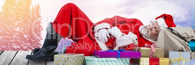 Santa with Winter landscape and gifts