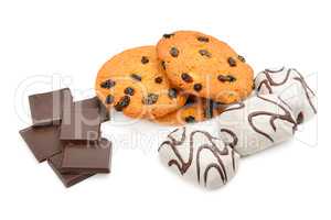 biscuits and chocolate isolated on white background