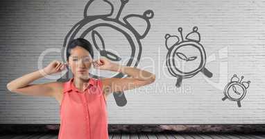 frustrated woman with clocks
