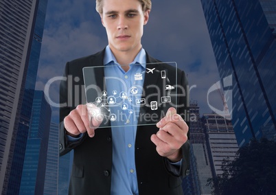 man holding glass interface