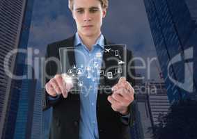 man holding glass interface