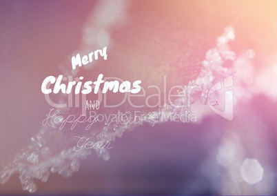 merry Christmas and happy new year text on snow background, bokeh