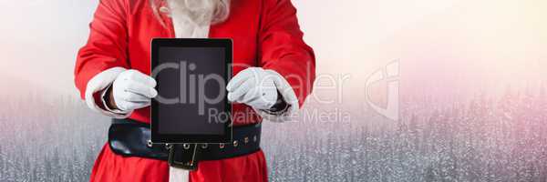 Santa with Winter landscape  and tablet