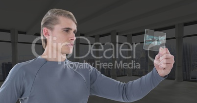 man holding glass interface