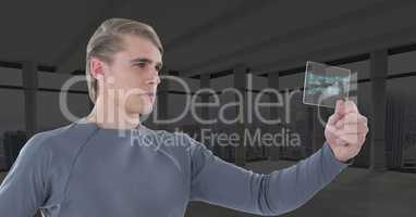 man holding glass interface