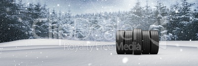 Tyres in Winter snow landscape