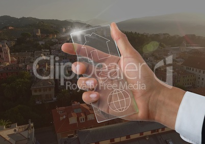 hand holding glass interface