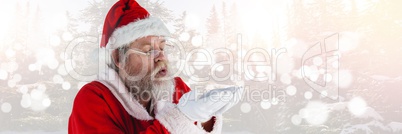 Santa with Winter landscape blowing hands