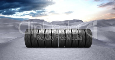 Tyres in Winter snow landscape