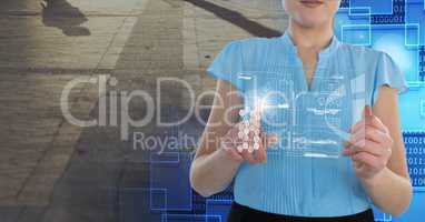 woman holding glass interface