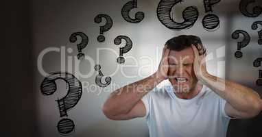 frustrated man with question marks