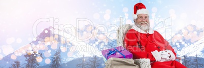 Santa with Winter landscape with gifts