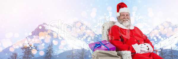 Santa with Winter landscape with gifts