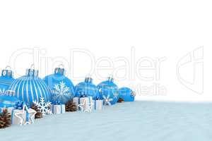 3d render - blue christmas baubles over white background