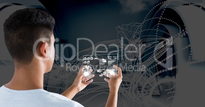 man holding glass interface