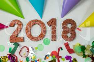 New year 2018 with party hat and decoration