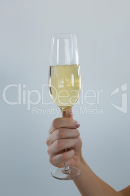 Woman hand holding glass of champagne