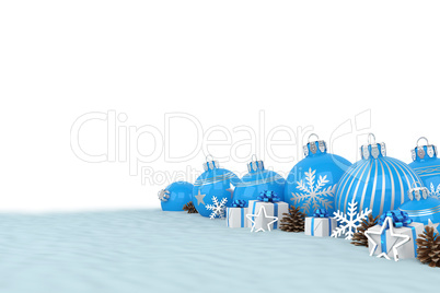 3d render - blue christmas baubles over white background