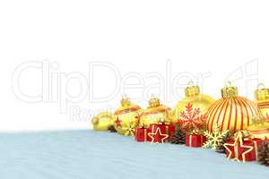 3d render - golden christmas baubles over white background