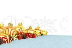 3d render - golden christmas baubles over white background
