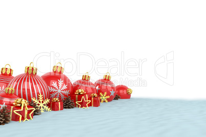 3d render - red christmas baubles over white background